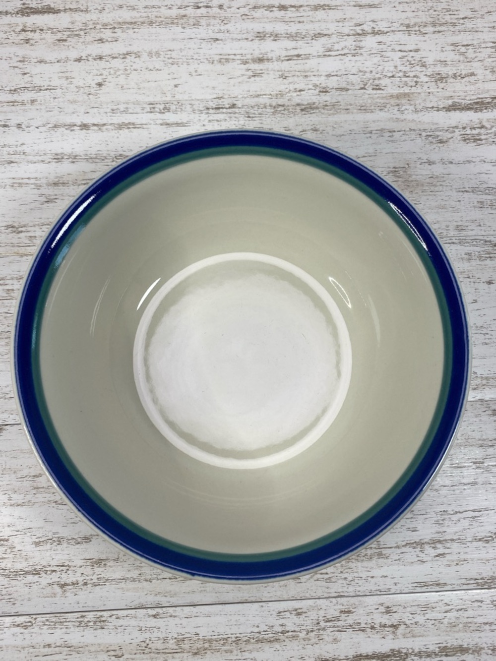 Pfaltzgraff Stoneware Salad/Soup Bowl with Green Blue Rim Stripe - Picture 3 of 9